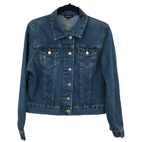 Lands' End Jackets & Blazers - Lands' End Womens Blue Long Sleeves Button Front Denim Jacket Size Large 14-16